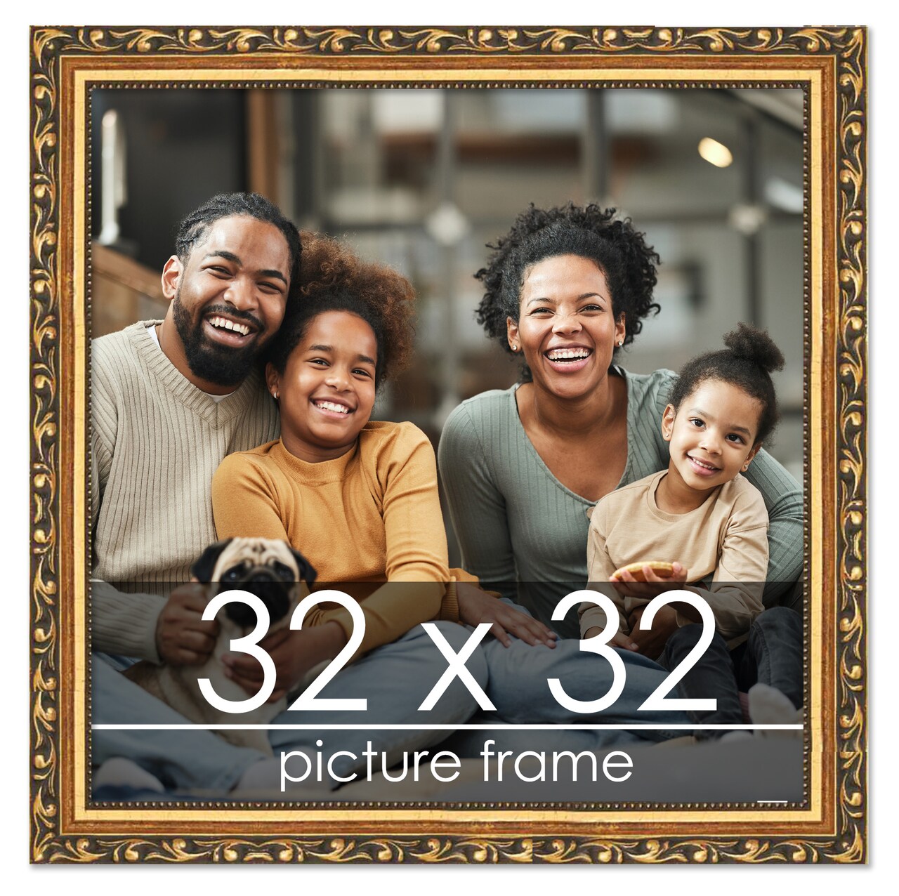 32x32 Museum-Quality Picture Frame with UV-Resistant Acrylic & Acid-Free Backing, Available in 4 Finishes - Gold, Silver, Bronze, and Black